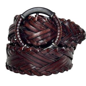 Wide Brown Genuine Leather Woven Belt Braided Western Boho